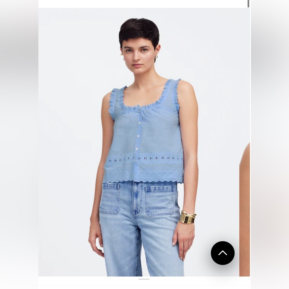 Madewell Embroidered Ruffle Trim Top